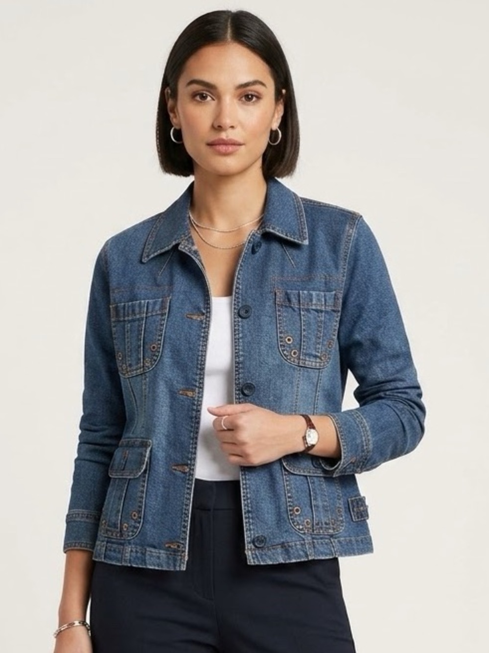 CJ BLUE Medium Wash Denim Jacket Cargo Pockets Y2K Size M